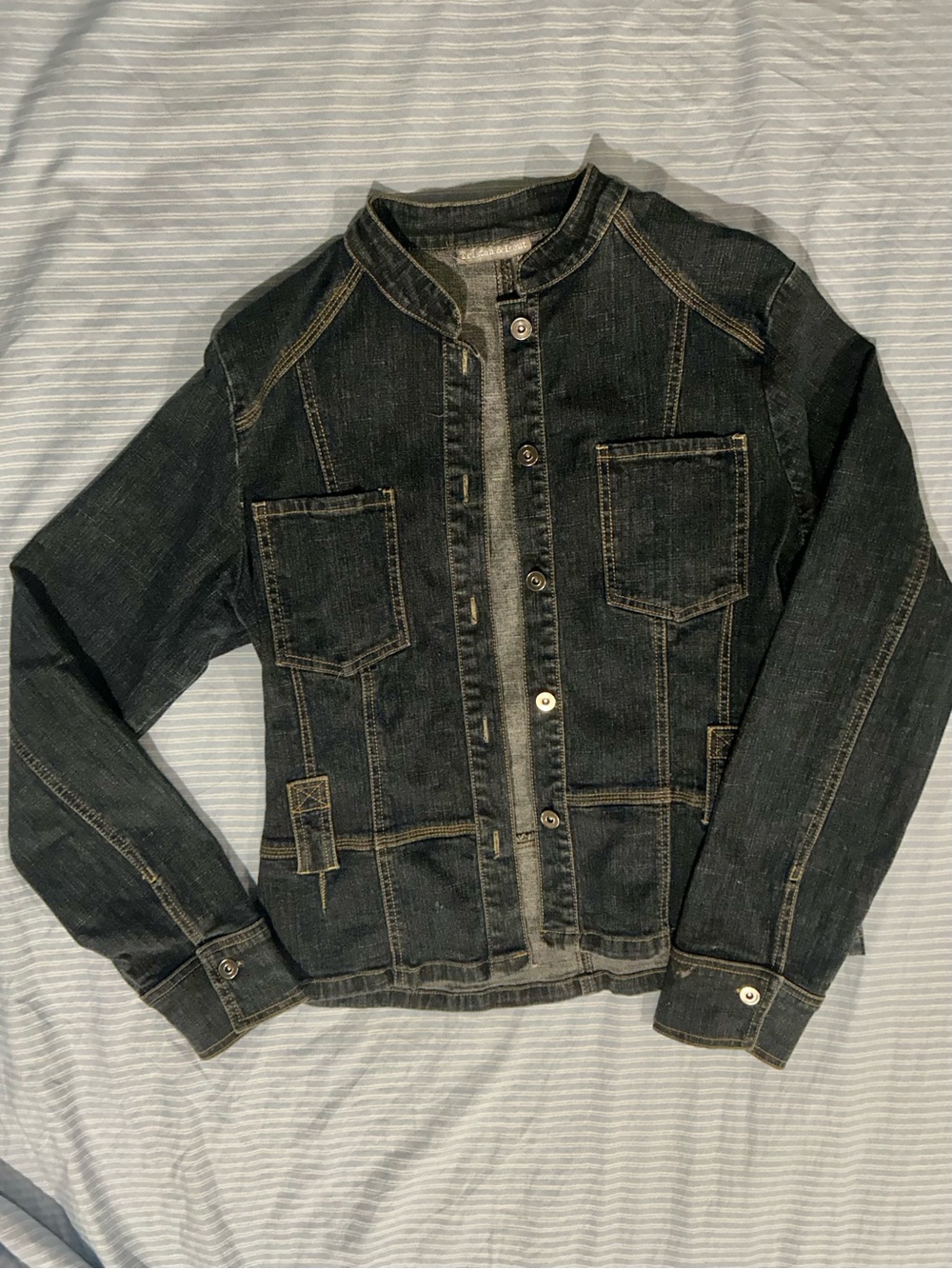 Dark Wash Denim Jacket with Stand Collar - Picture 1 of 3